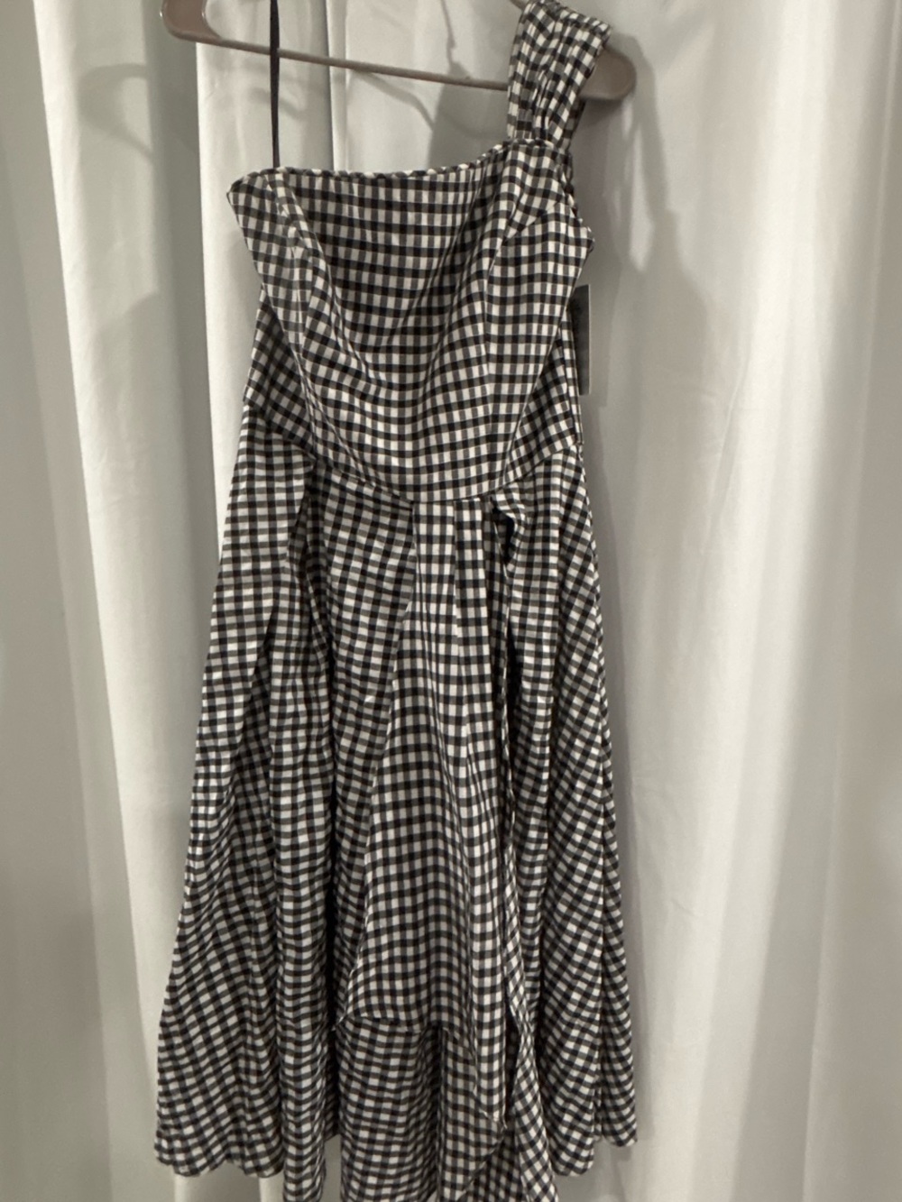 Unique Vintage Black and White Gingham One-Shoulder Dress